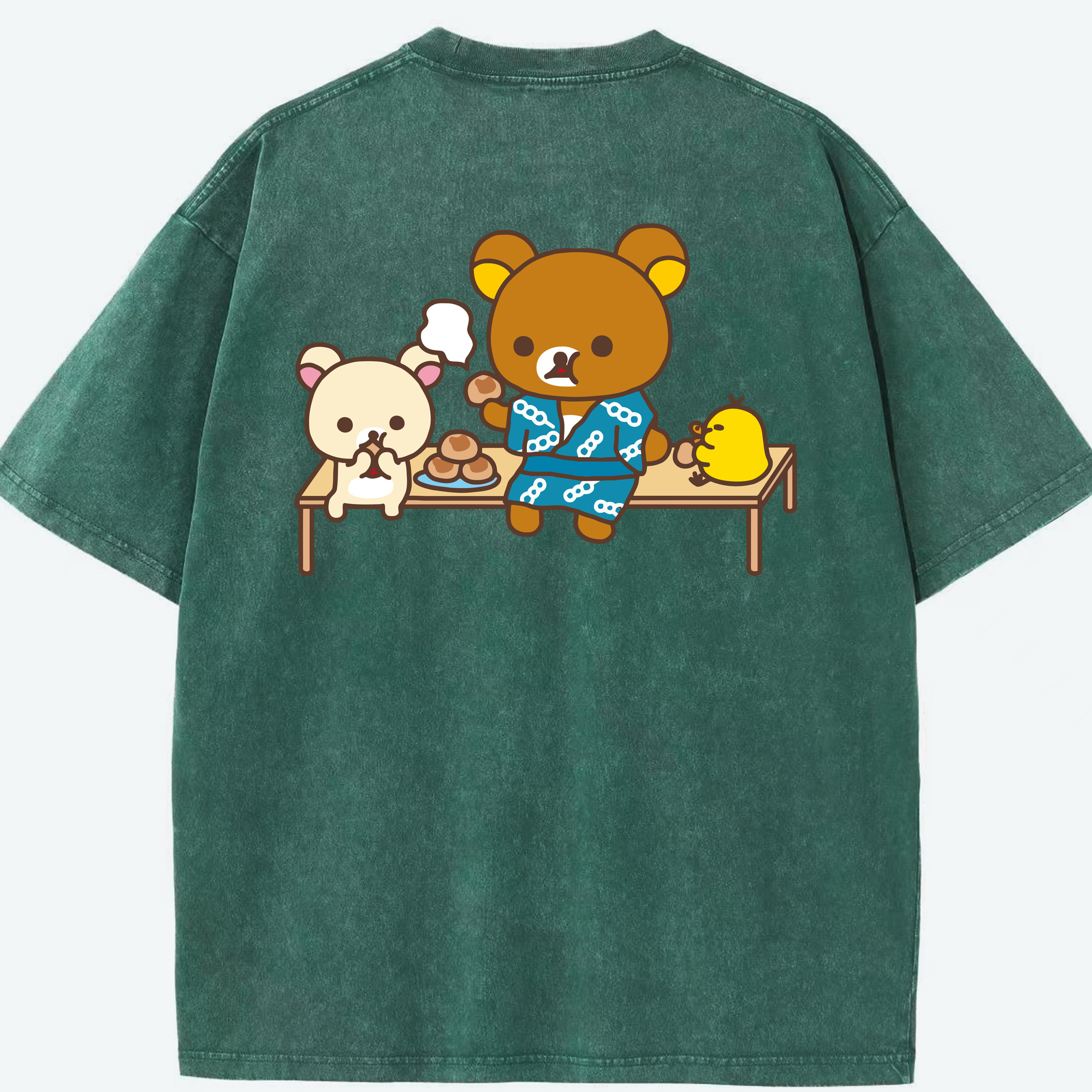 リラックマ リラックマ キイロイトリ Rilakkuma Korilakkuma Kiiroitori 綿100% ヴィンテージ風 半袖Tシャツ（背面プリント）